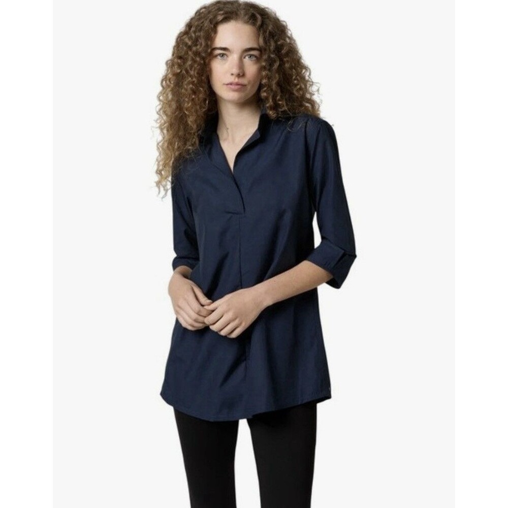 Ann Mashburn Women’s Designer Tunic Top Navy Blue 100% Cotton Large